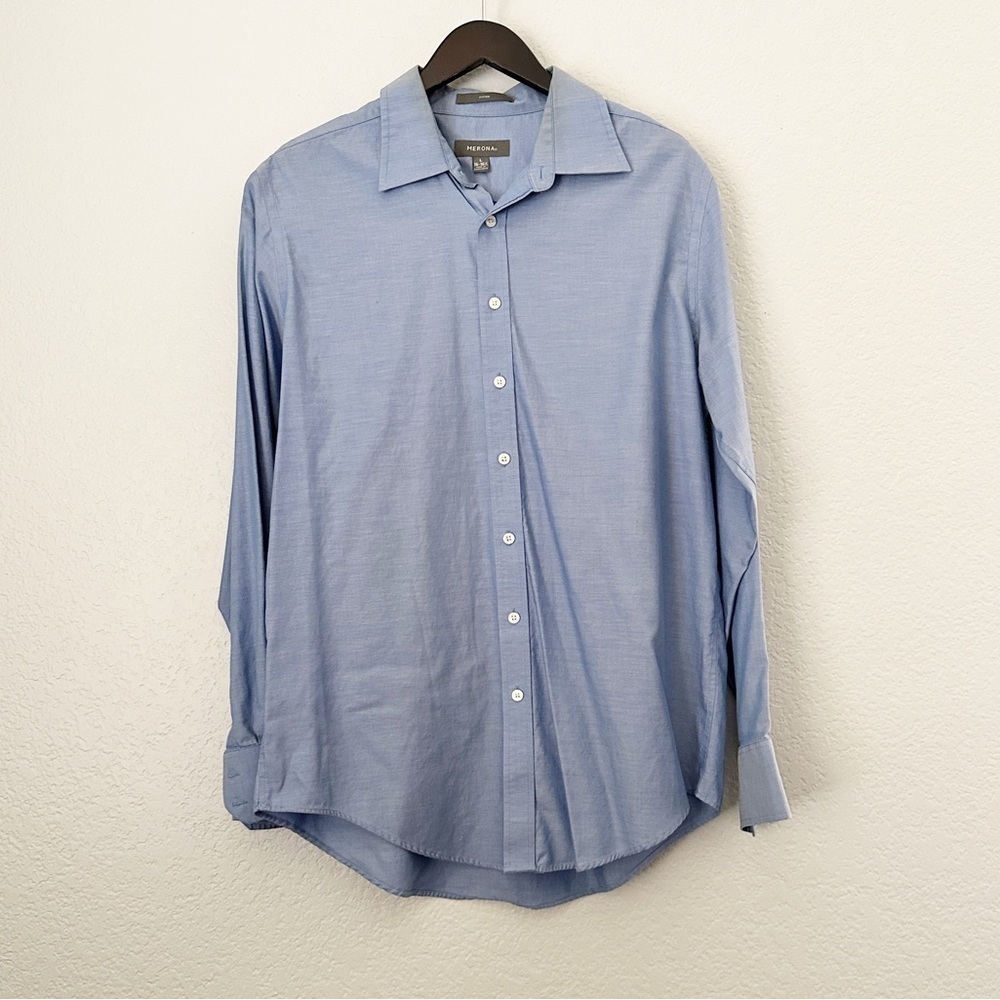 MERONA Blue Dress Shirt Long Sleeve Large 16-16.5